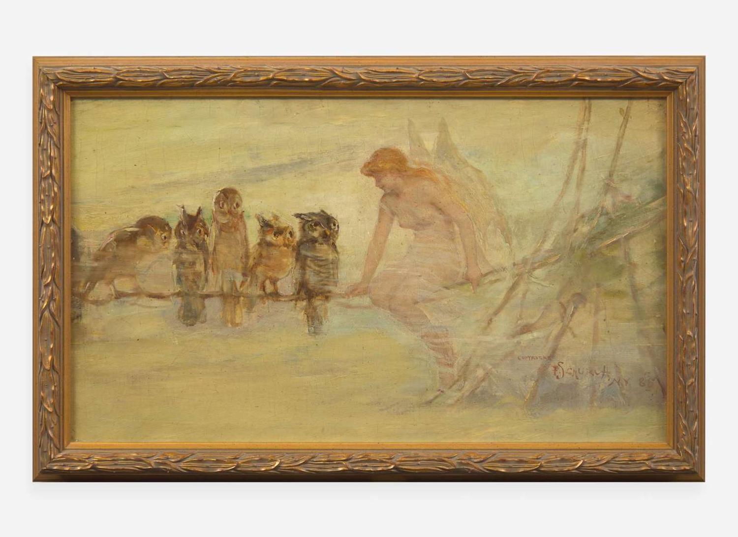 Frederick Stuart Church (American 1842-1924) - Fairy on a Branch with Owls