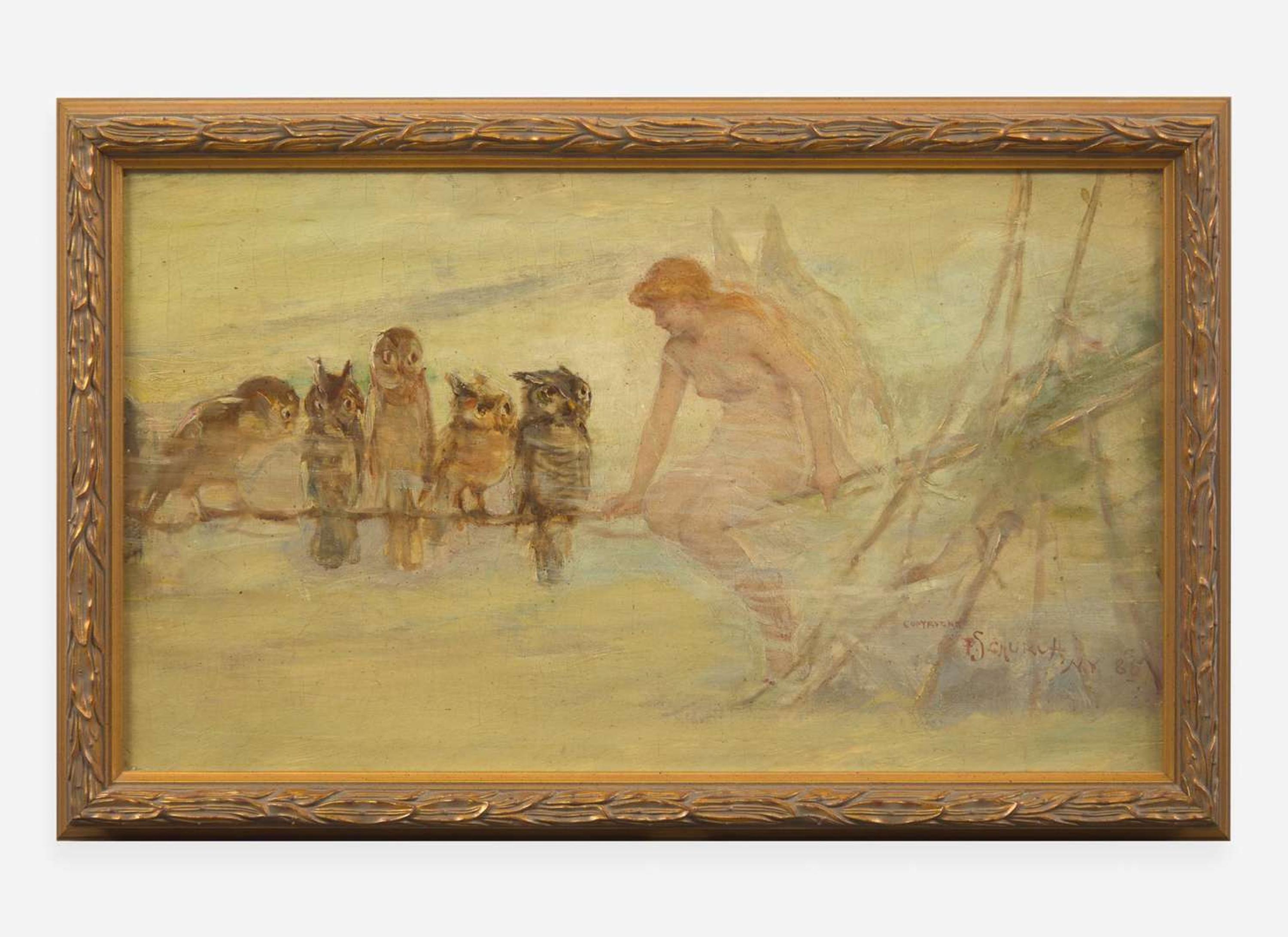 Frederick Stuart Church (American 1842-1924) - Fairy on a Branch with Owls