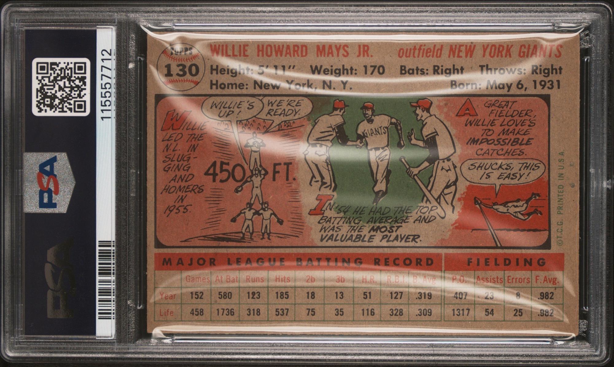 A 1956 Topps Willie Mays Baseball Card No. 130 (PSA 4 VG-EX) from The Collection of David Eisenhower