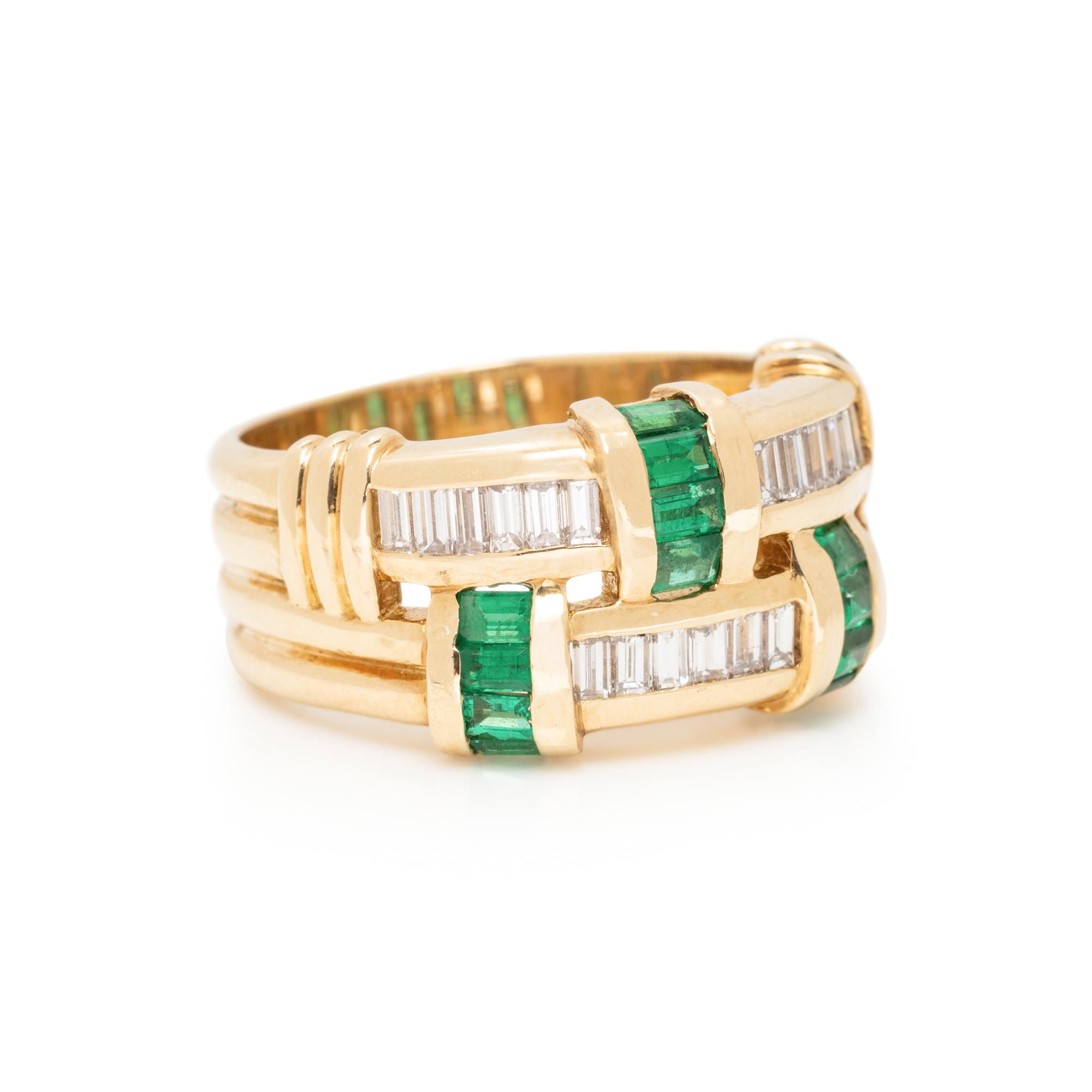 CHARLES KRYPELL, YELLOW GOLD, DIAMOND AND EMERALD RING