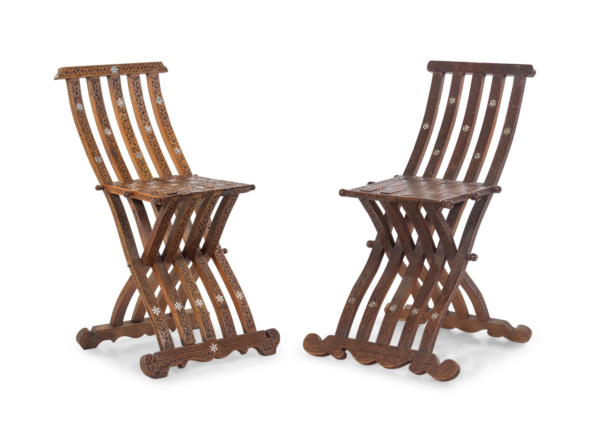 A Near Pair of Syrian Mother-of-Pearl Inlaid Chairs