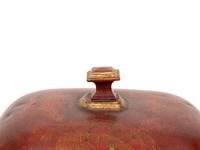 A Regency Style Red Tole Covered Box with Black and Gilt Chinoiserie Decoration and a Similar Bucket