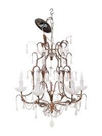 A Continental Gilt Metal and Opaline Glass Six-Light Chandelier