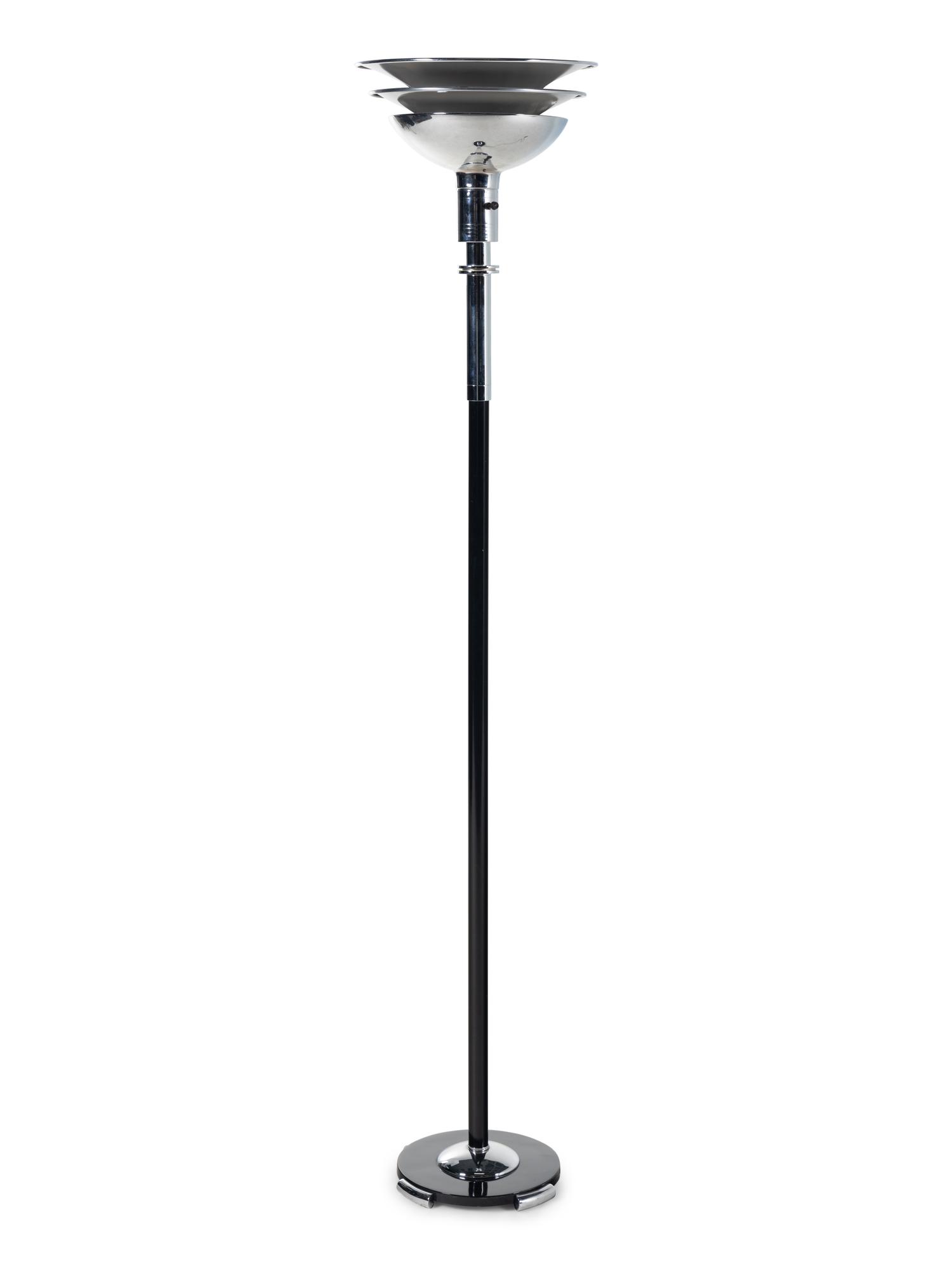 An Art Deco Chromed and Ebonized Torchiere