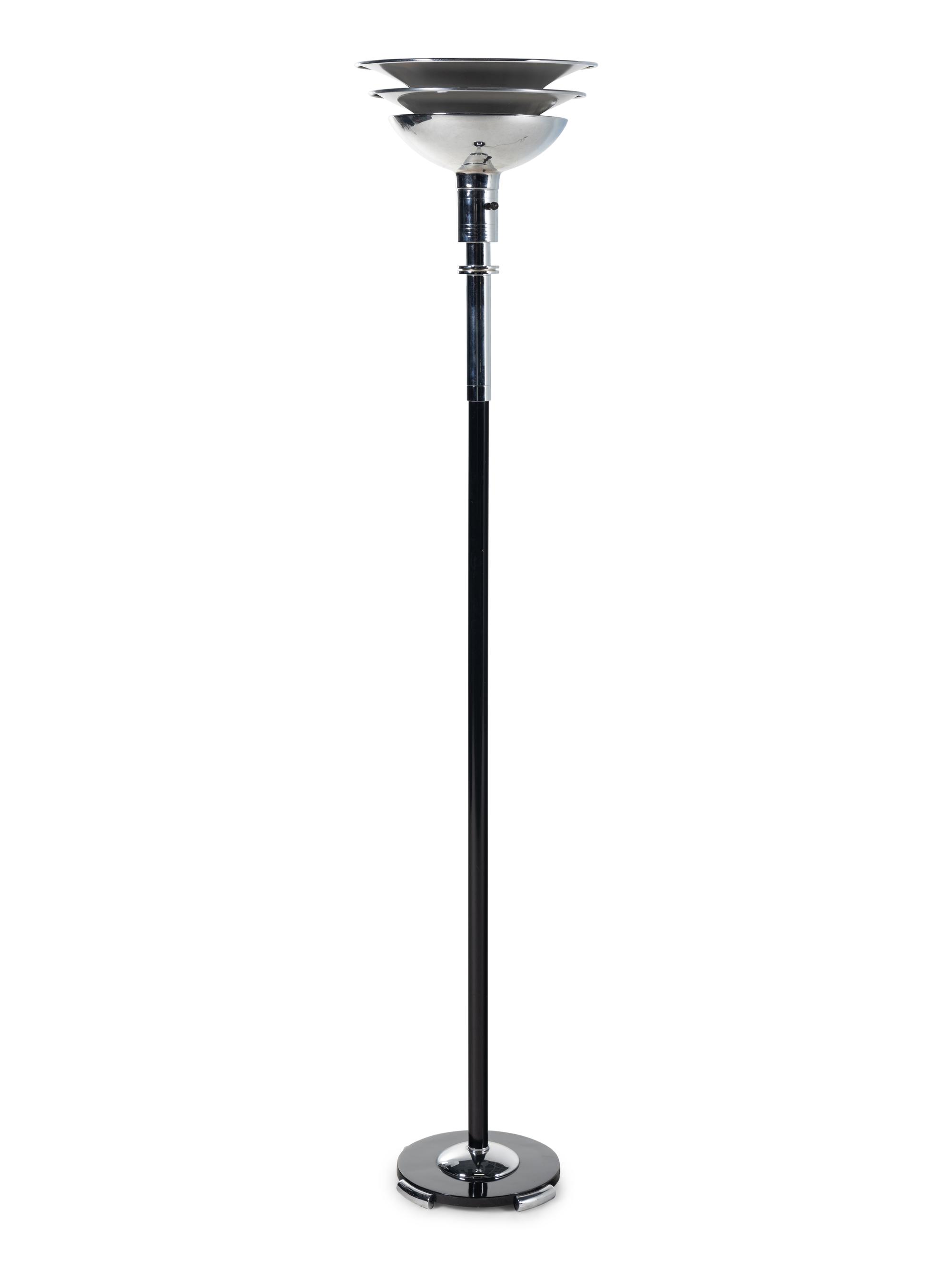 An Art Deco Chromed and Ebonized Torchiere