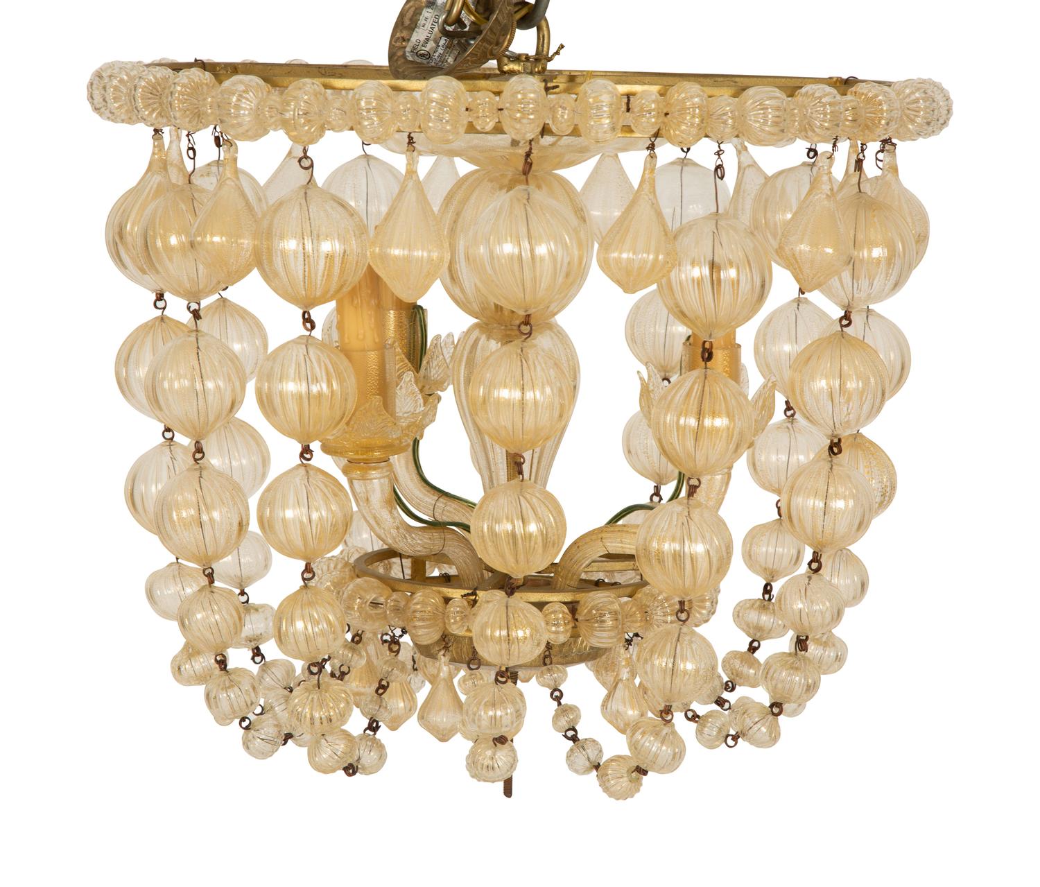 A Murano Hand Blown Glass Four Light Chandelier In the Manner of Tulipan — 20th Century