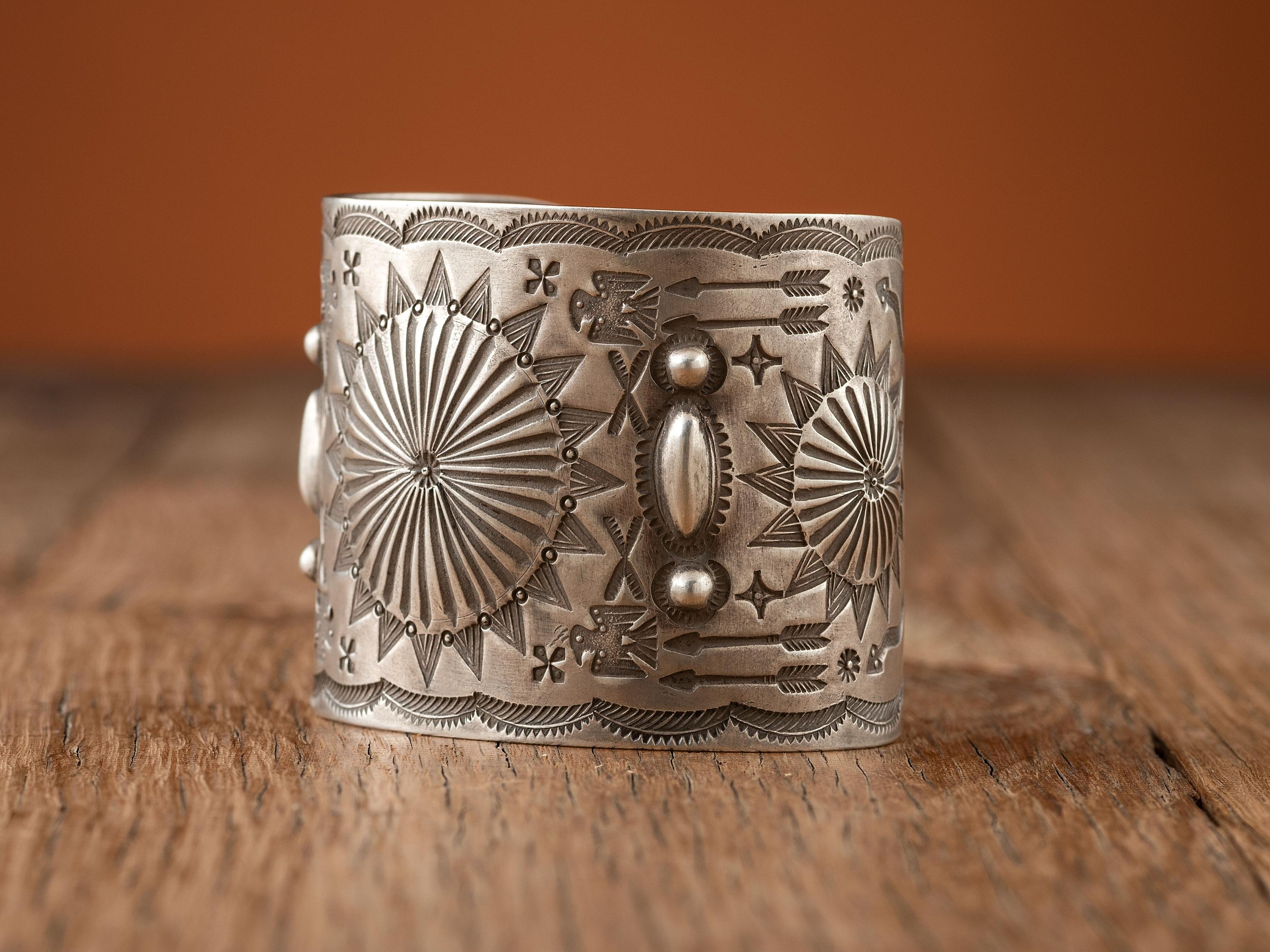 Navajo Heavily Stamped Silver Cuff Bracelet