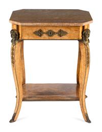 An Empire Style Gilt Bronze Mounted Walnut Marble-Top Occasional Table