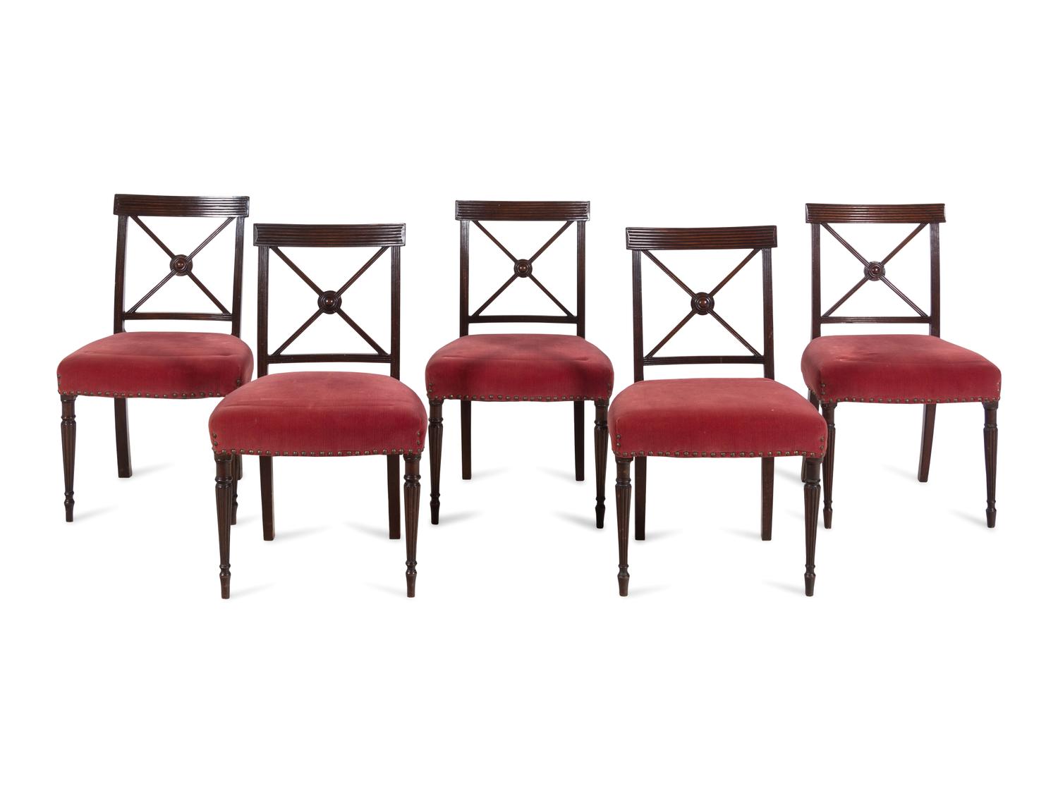 A Set of Five Regency Mahogany Side Chairs