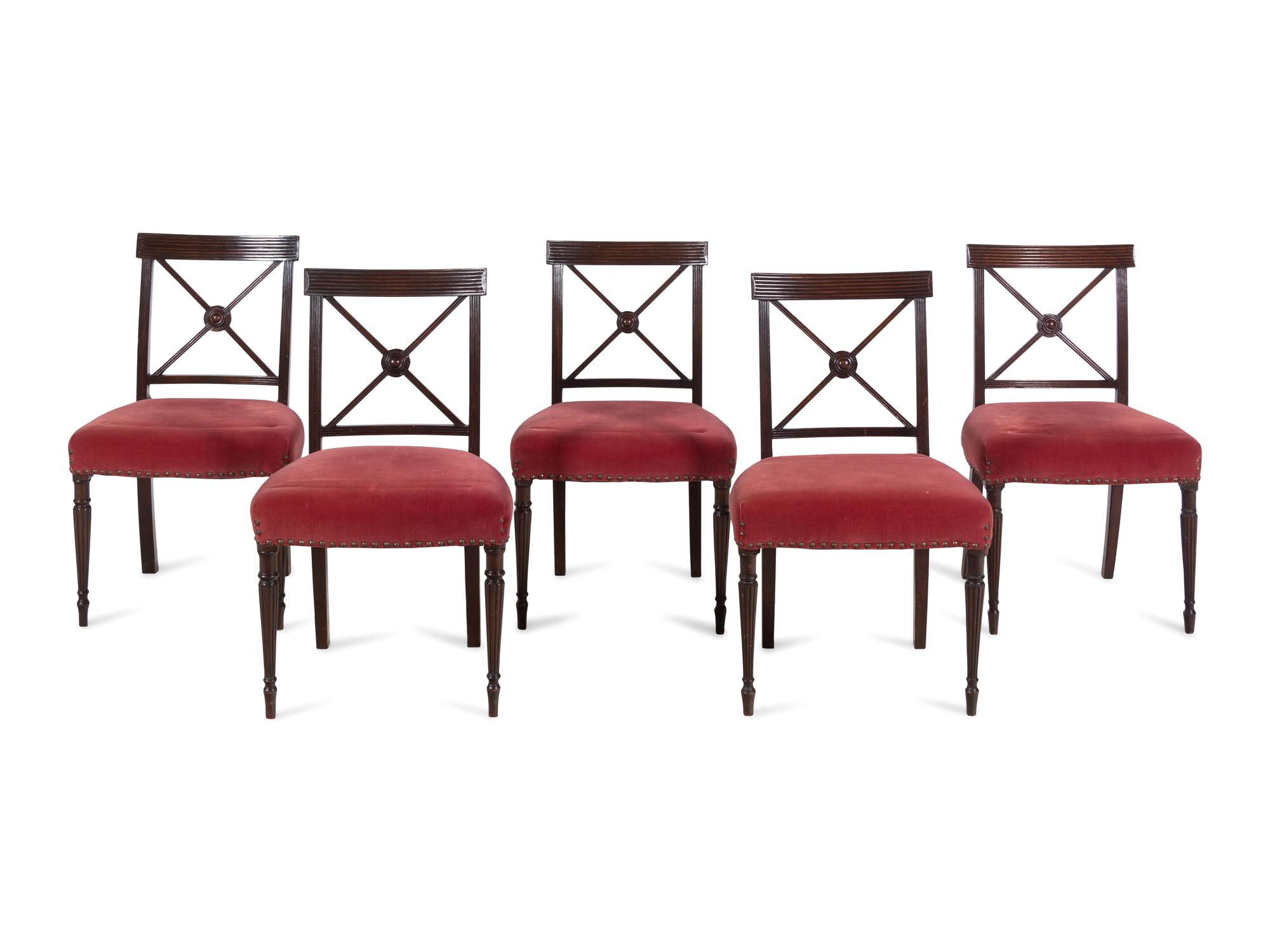 A Set of Five Regency Mahogany Side Chairs