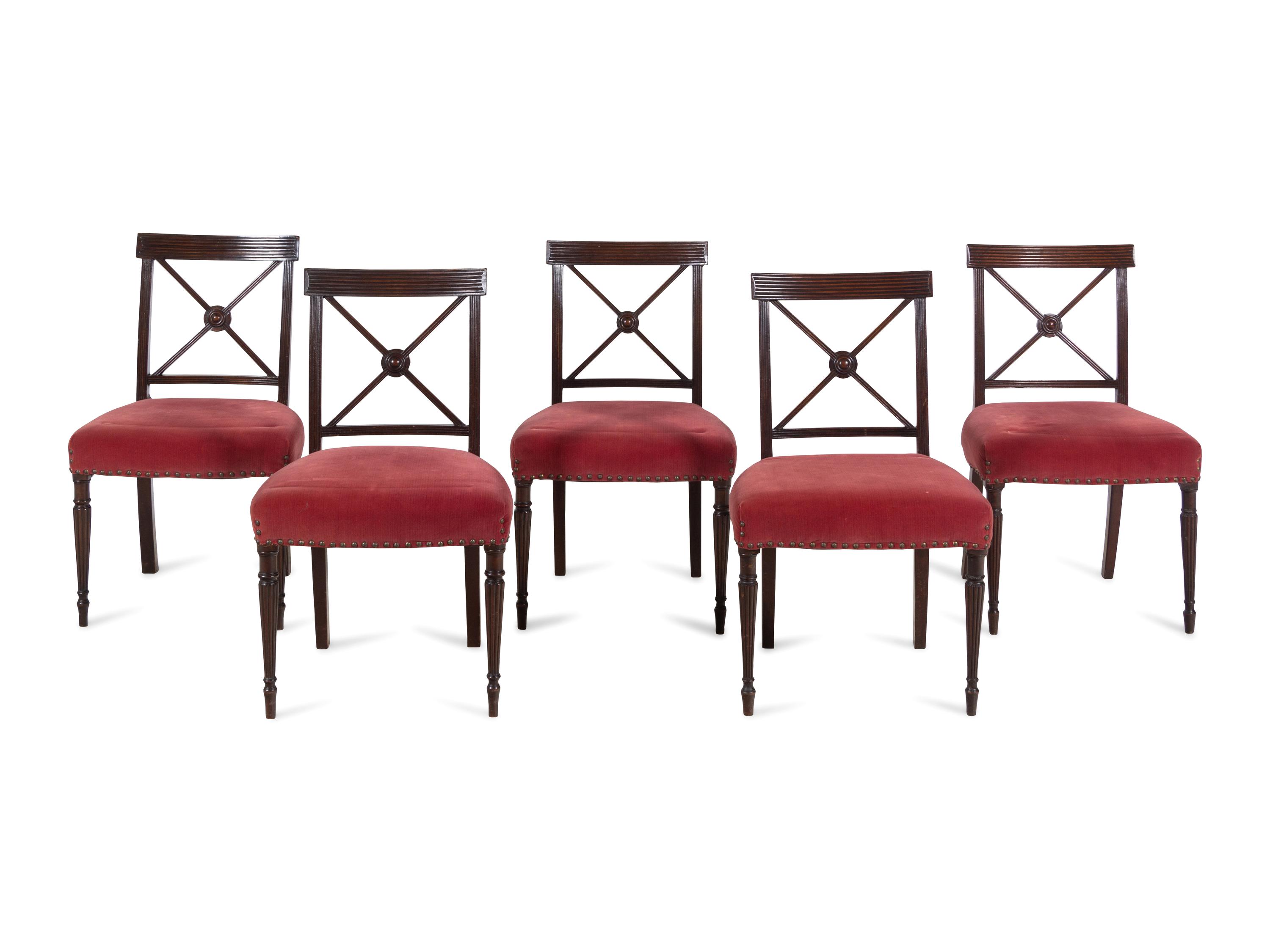 A Set of Five Regency Mahogany Side Chairs
