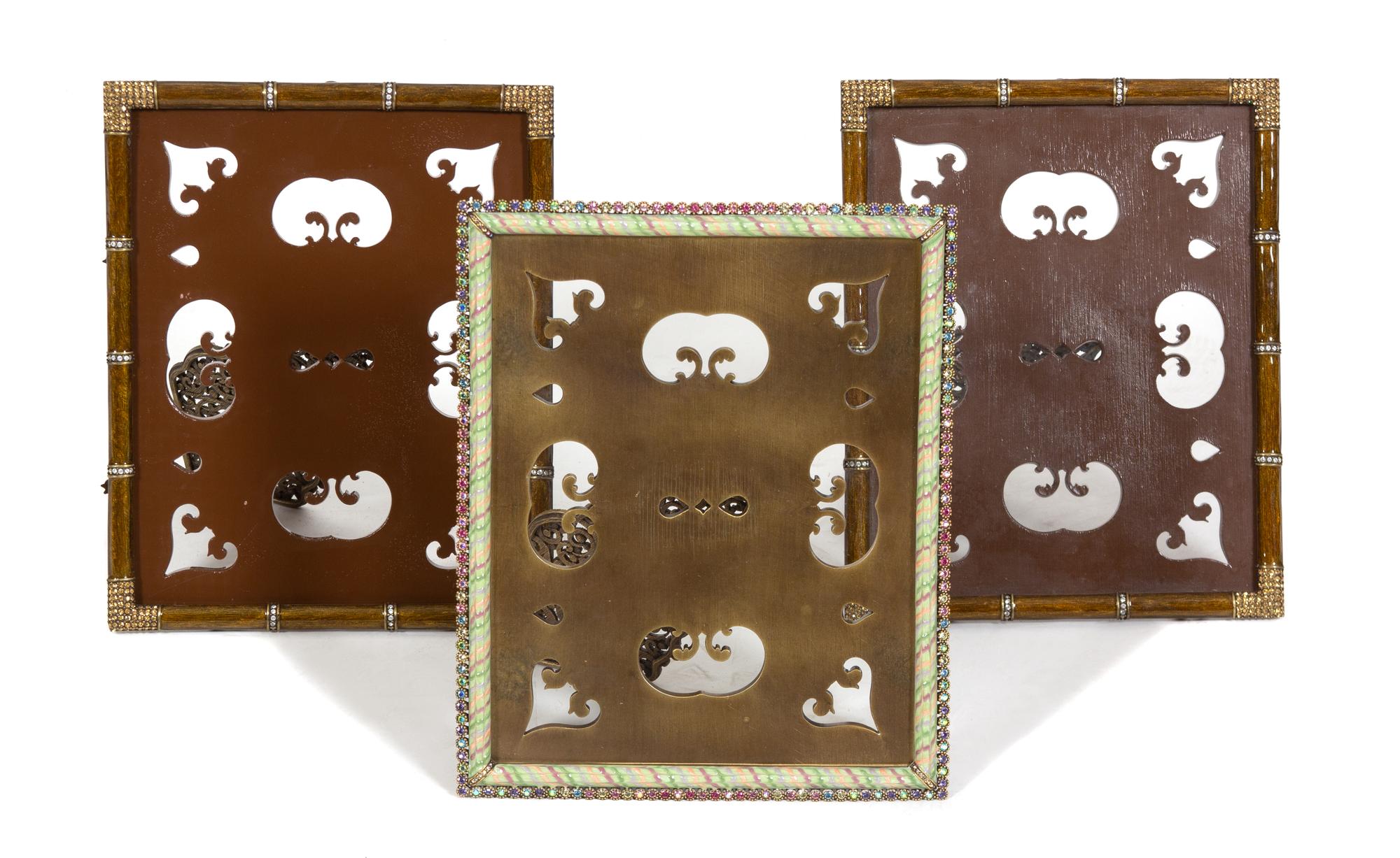 A Group of Three Jay Strongwater Jeweled and Enameld Easel Back Picture Frames Height of taller 11 1/8 inches. — 20TH CENTURY