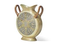 A Wedgwood Glazed Earthenware Moon Flask in the Manner of Christopher Dresser