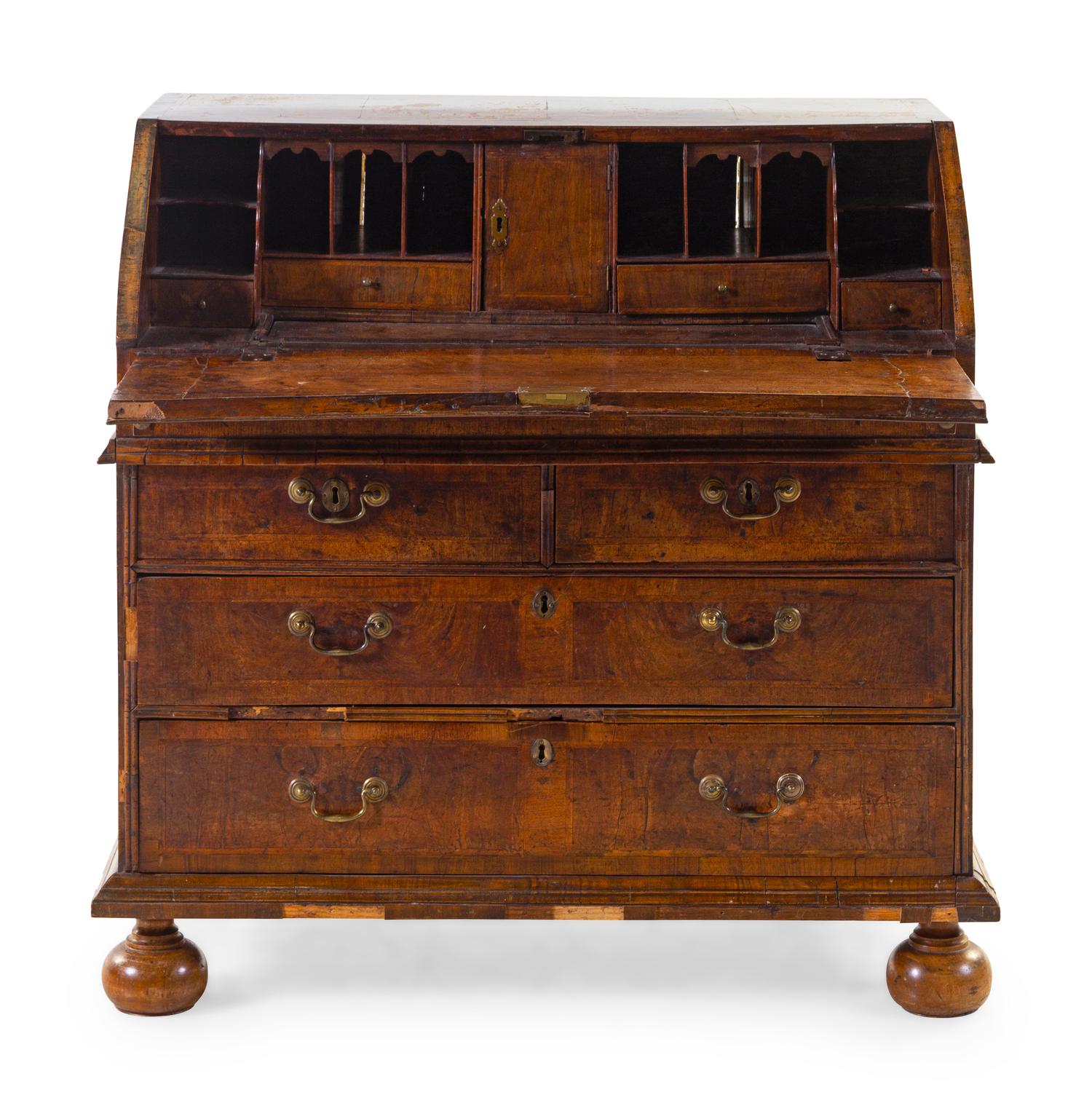 A William and Mary Burl Walnut Slant-Front Desk