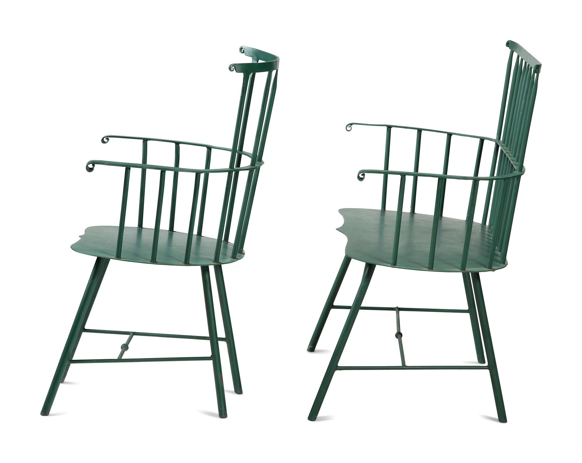 A Suite of Painted Metal Windsor Patio Furniture