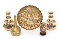 A Group of Five Satsuma Porcelain Articles Height of tallest vase 8 inches. — 19TH/20TH CENTURY