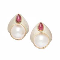 Mabé Pearl and Tourmaline Earrings