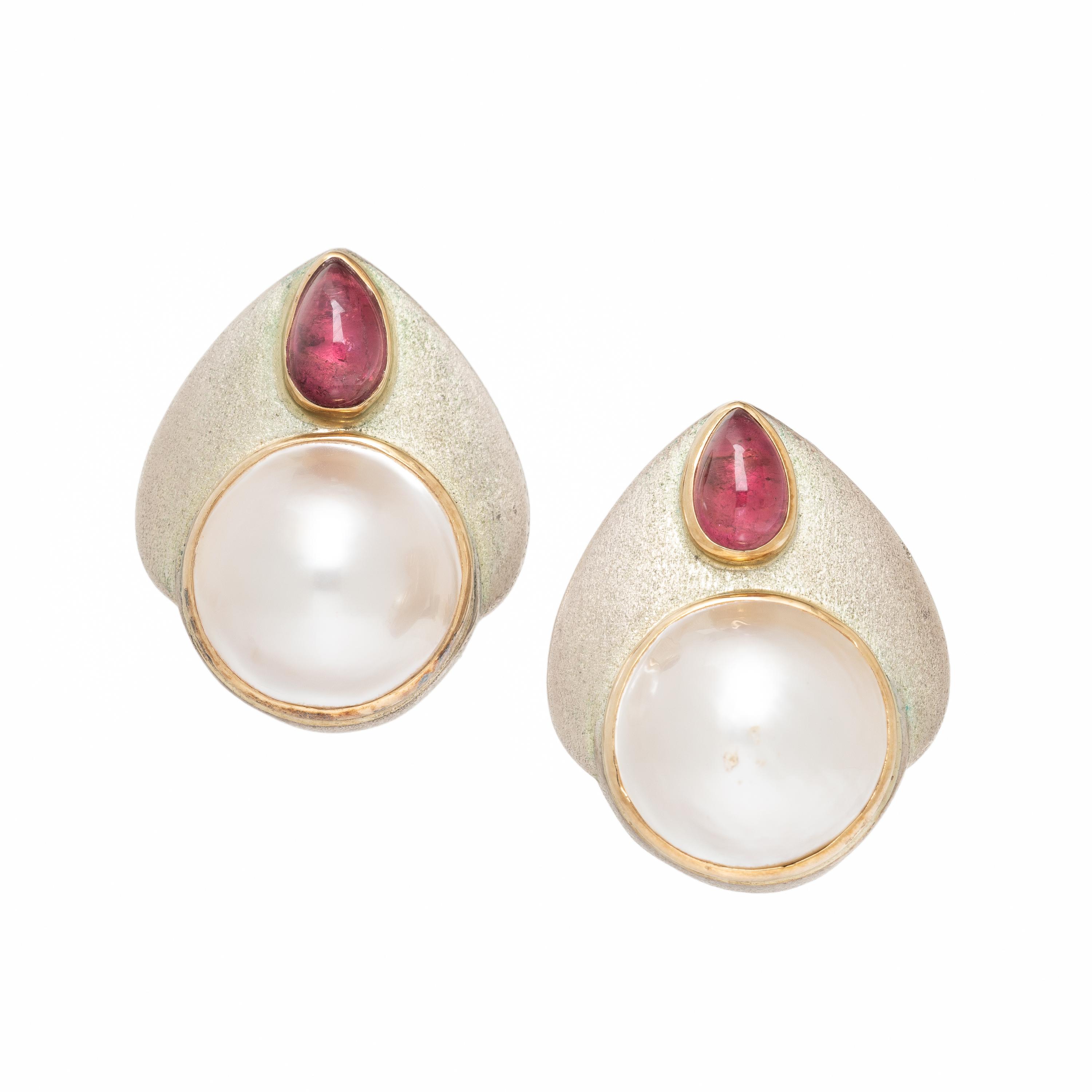 Mabé Pearl and Tourmaline Earrings