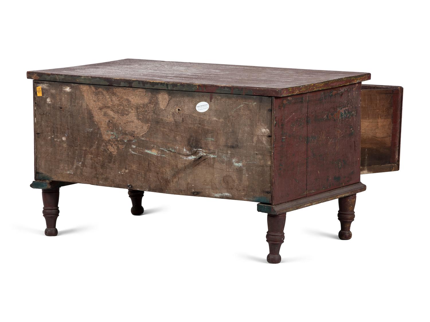 A Federal Red-Painted Cherrywood and Poplar One Drawer Chest
