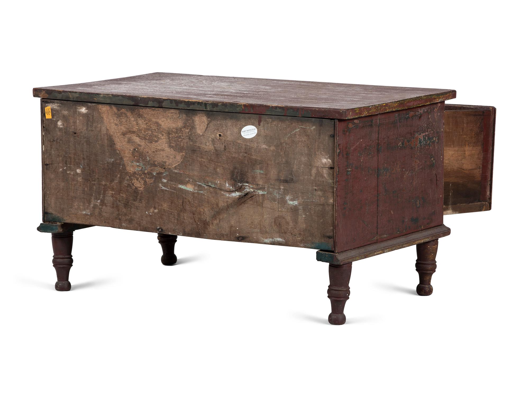 A Federal Red-Painted Cherrywood and Poplar One Drawer Chest