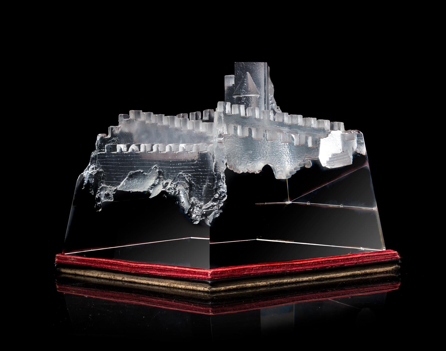A Steuben Molded and Frosted Glass Architectural Sculpture, Width 9 3/4 inches.