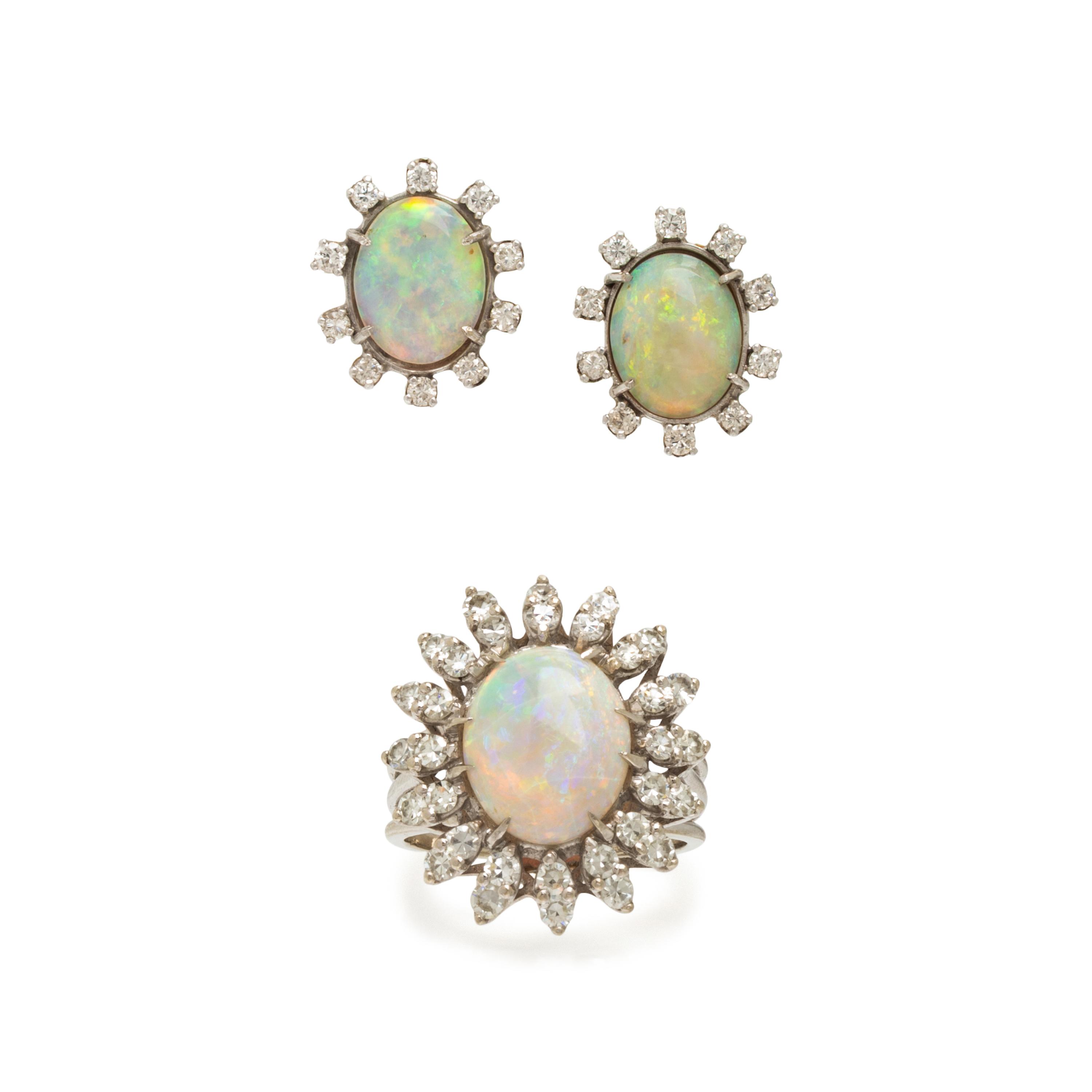 Opal and Diamond Ring and Earrings