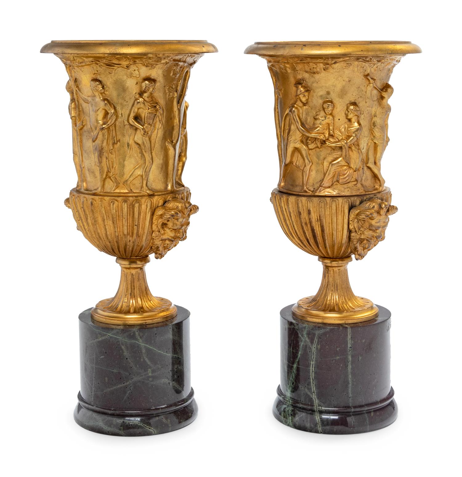 A Pair of Neoclassical Gilt Bronze Urns