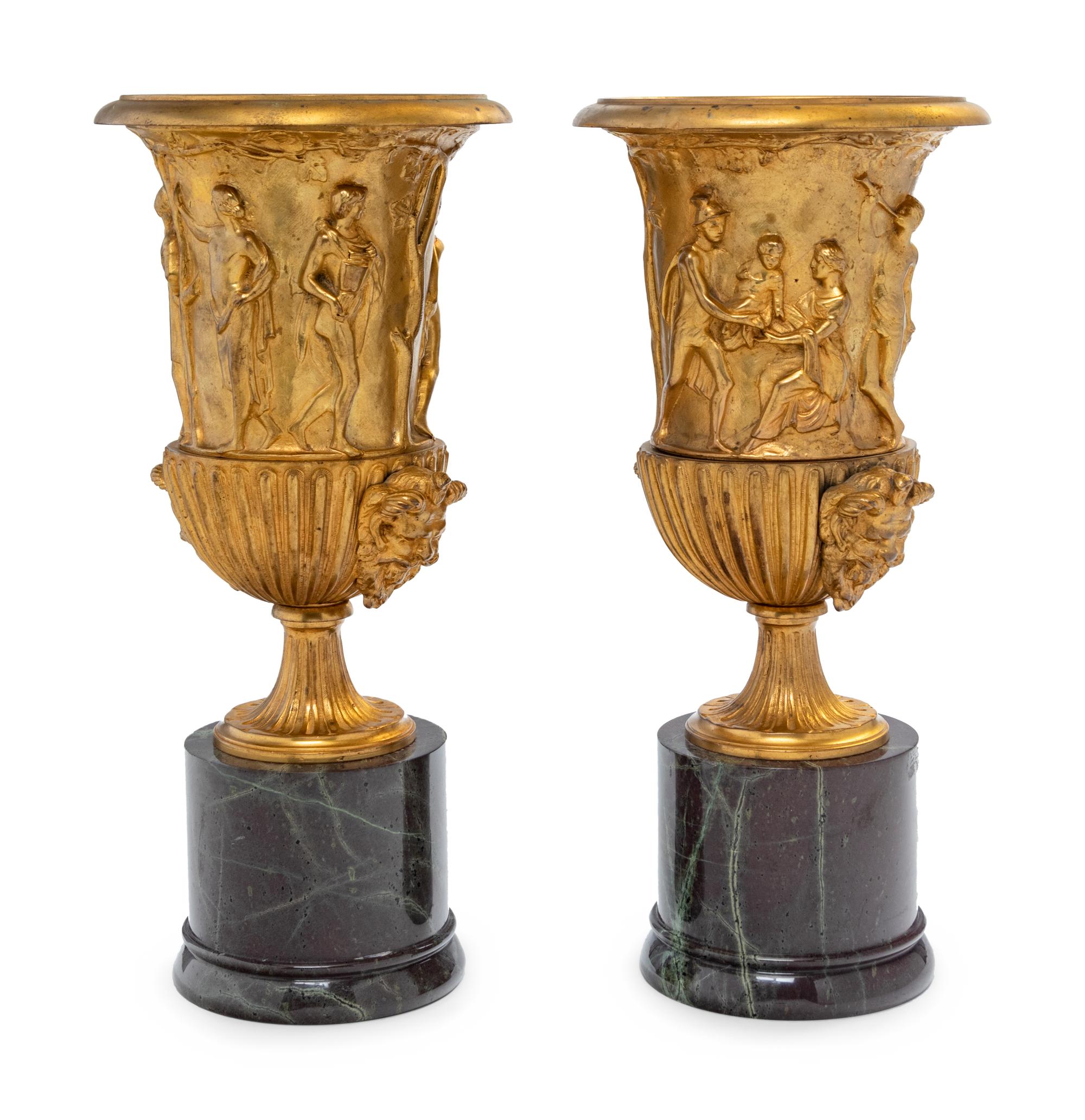 A Pair of Neoclassical Gilt Bronze Urns