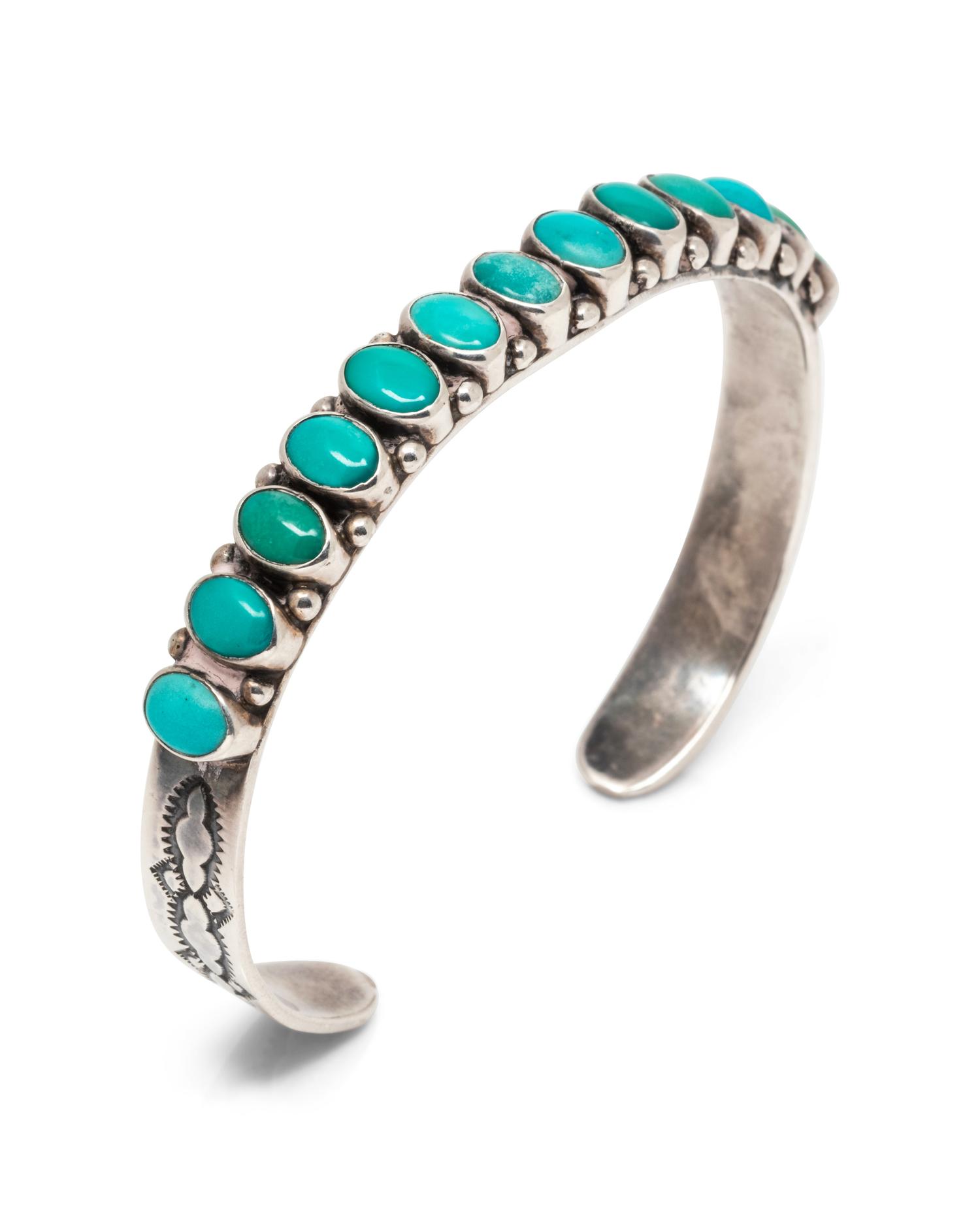 A Sterling Silver and Turquoise Bangle Bracelet, Leo Feeney,