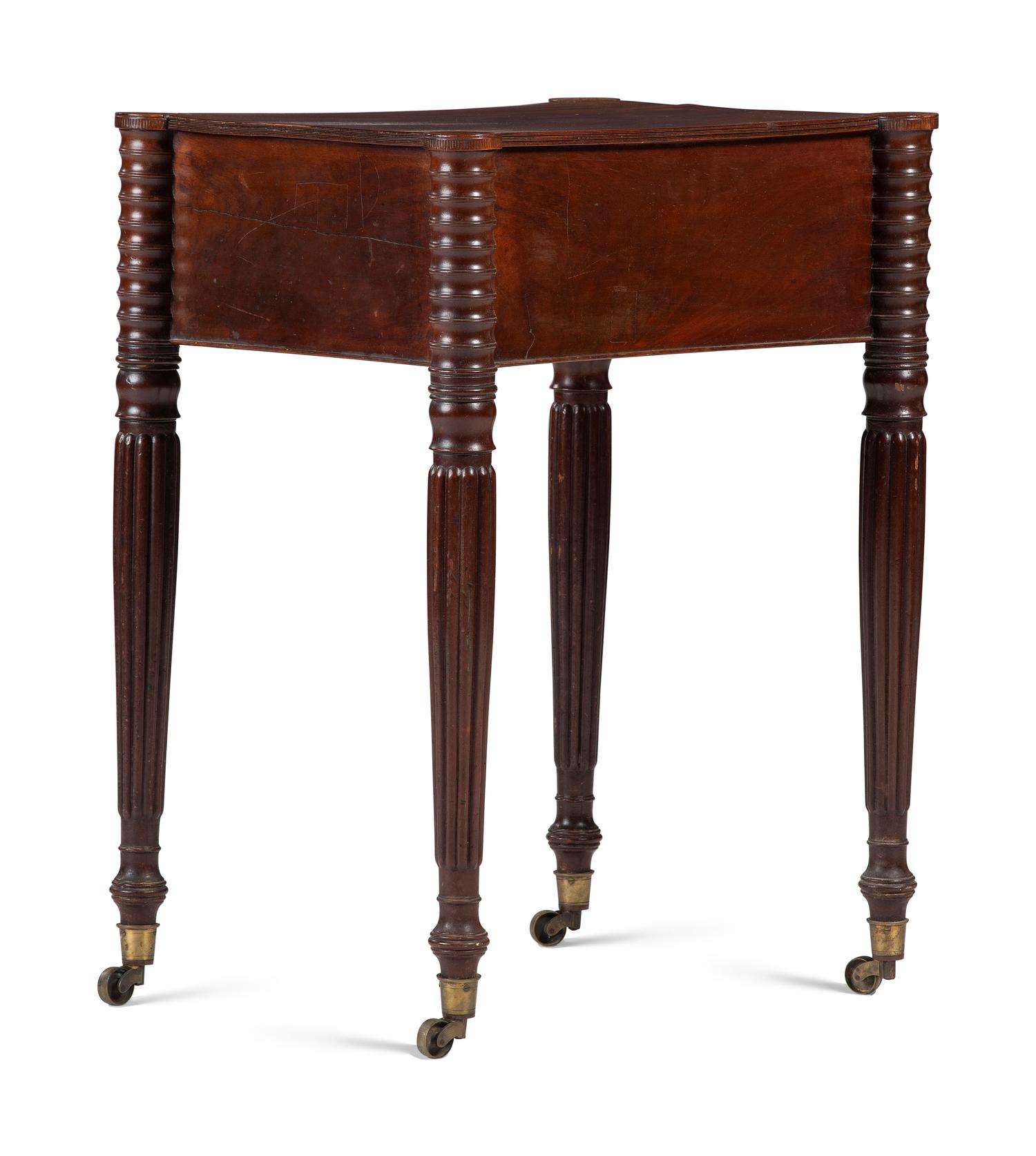 A Classical Carved and Figured Mahogany Two-Drawer Work Stand