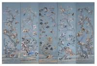 A Painted Canvas Five-Panel Screen