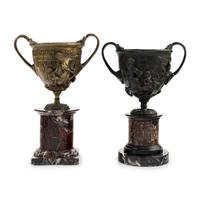 Two Grand Tour Bronze and Marble Kantharos Cups with Centaurs