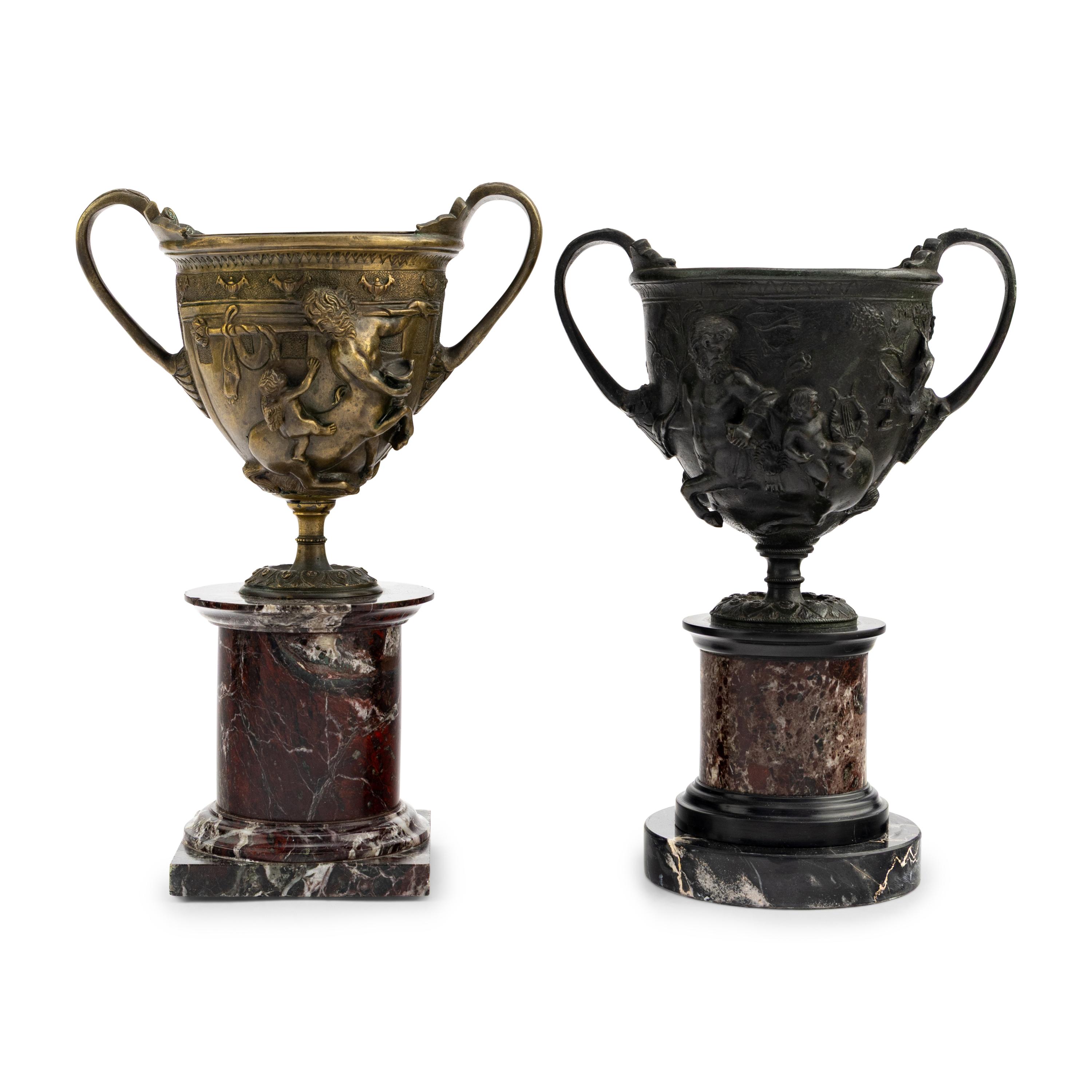 Two Grand Tour Bronze and Marble Kantharos Cups with Centaurs