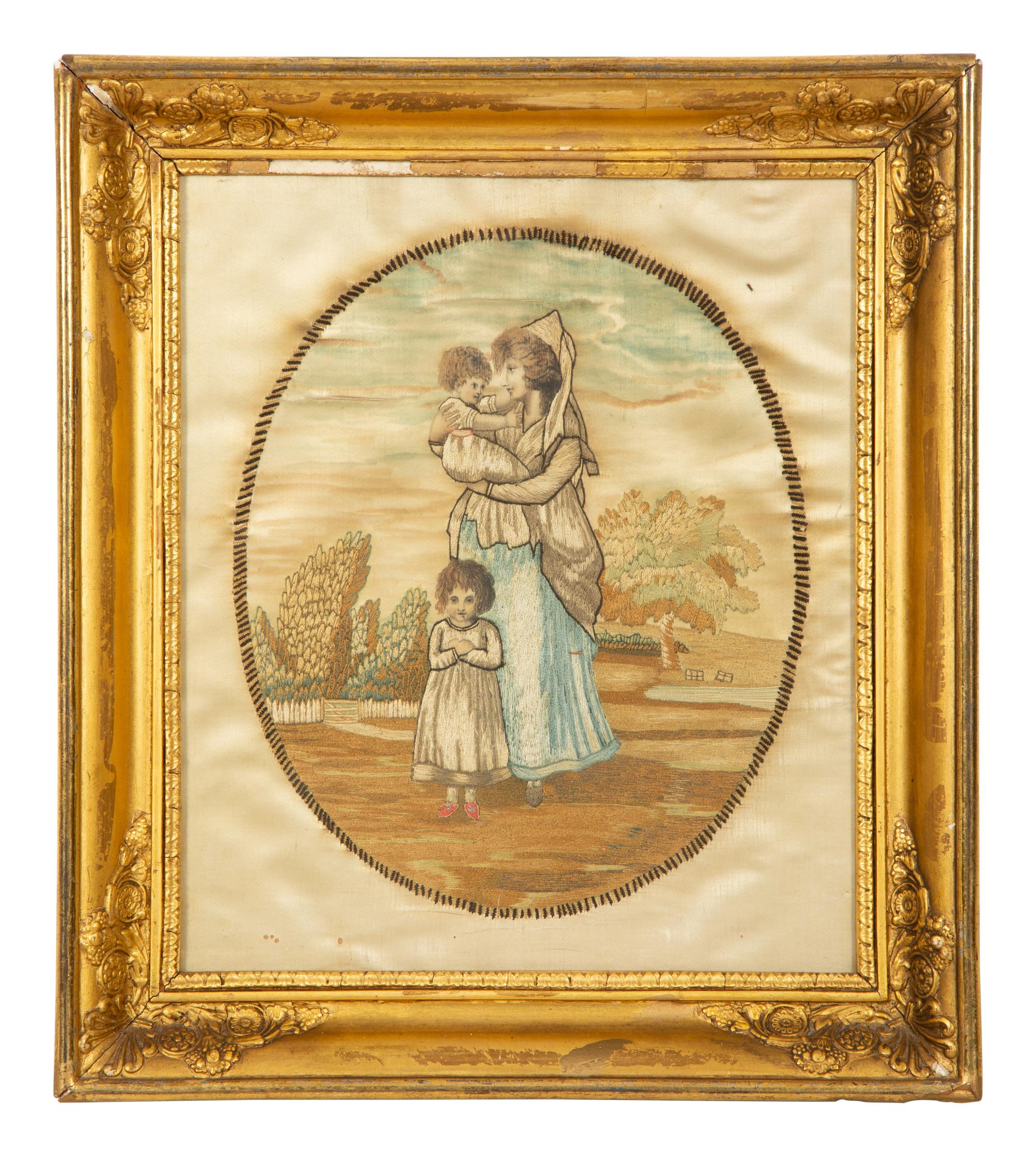 An English Needlework and Painted Silk Picture of Britannia