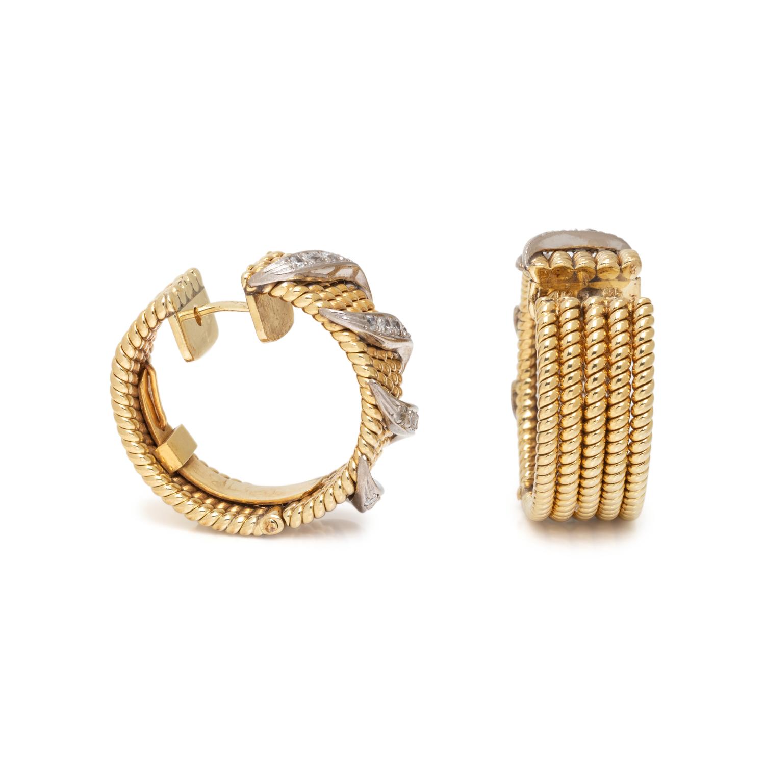 BICOLOR GOLD AND AND DIAMOND HOOP EARRINGS