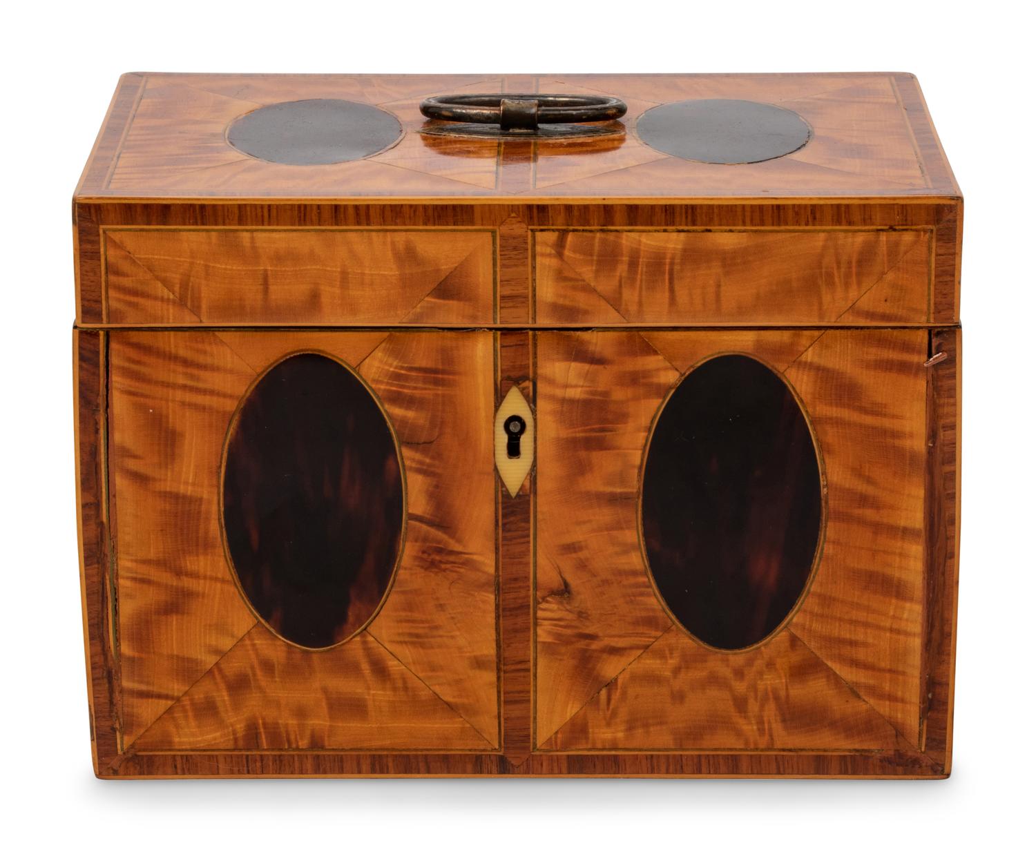 A George III Satinwood and Tortoiseshell Tea Caddy