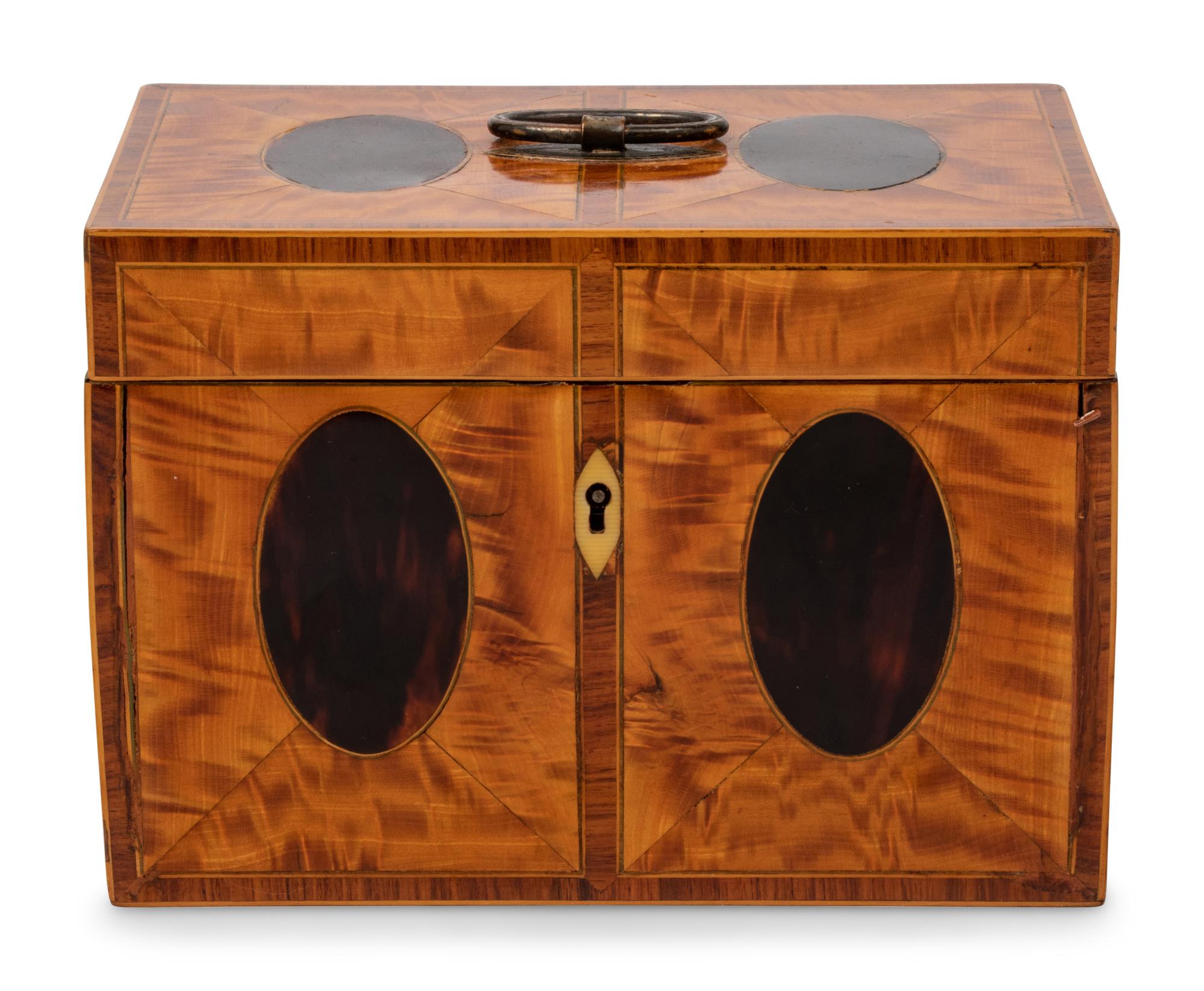 A George III Satinwood and Tortoiseshell Tea Caddy