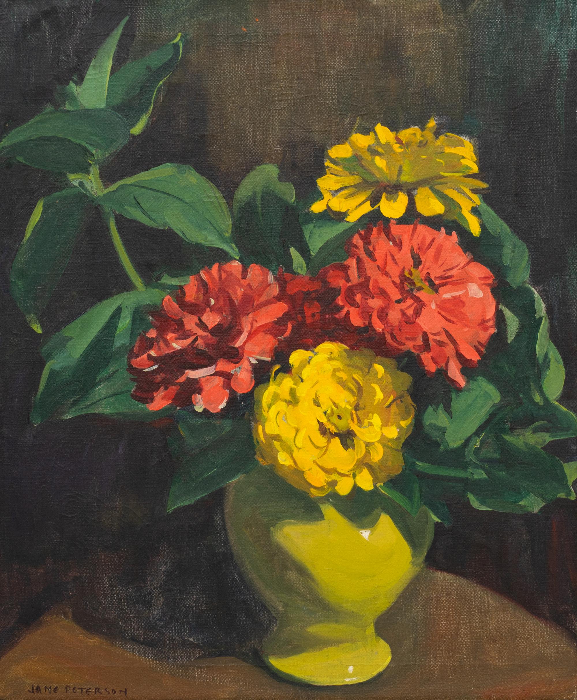 Dahlias in Yellow Vase