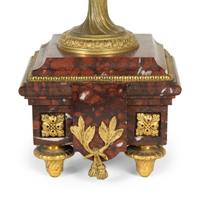 A Pair of French Gilt Bronze and Marble Urn-Form Six-Light Candelabra