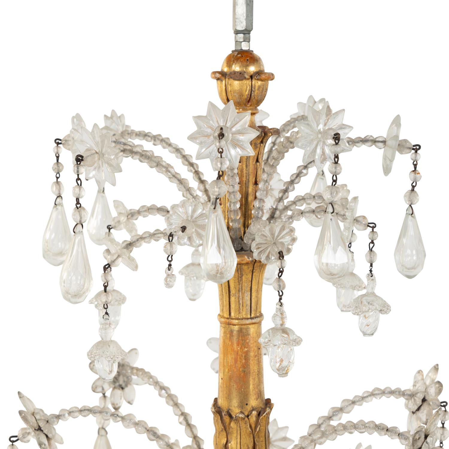 A Pair of Italian Giltwood and Cut-Glass Six-Light Chandeliers