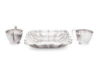 An American Silver Dish and a Mexican Silver Creamer and Sugar Set