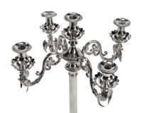 A Pair of Neoclassical Silver-Plate Five-Light Candelabra