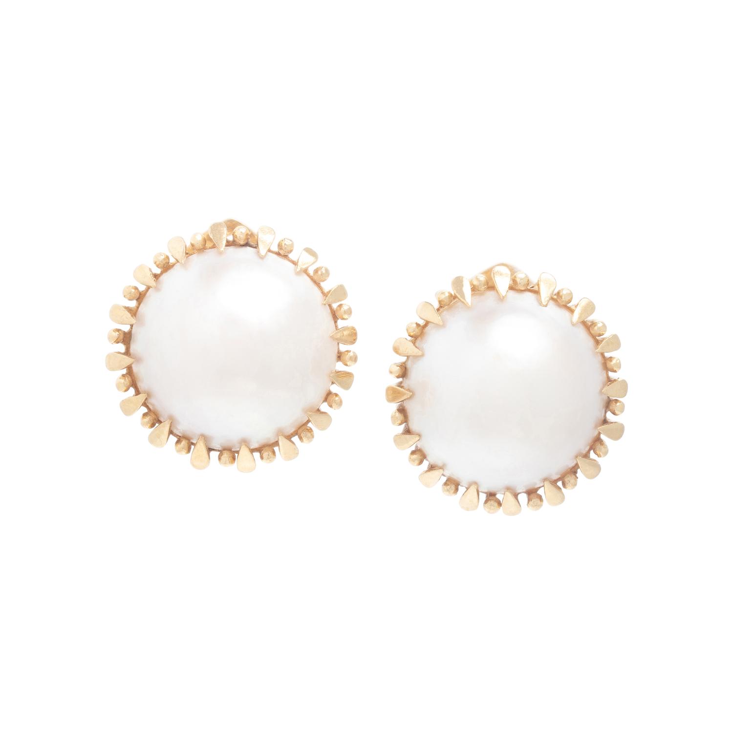 Mabé Pearl and Yellow Gold Earrings