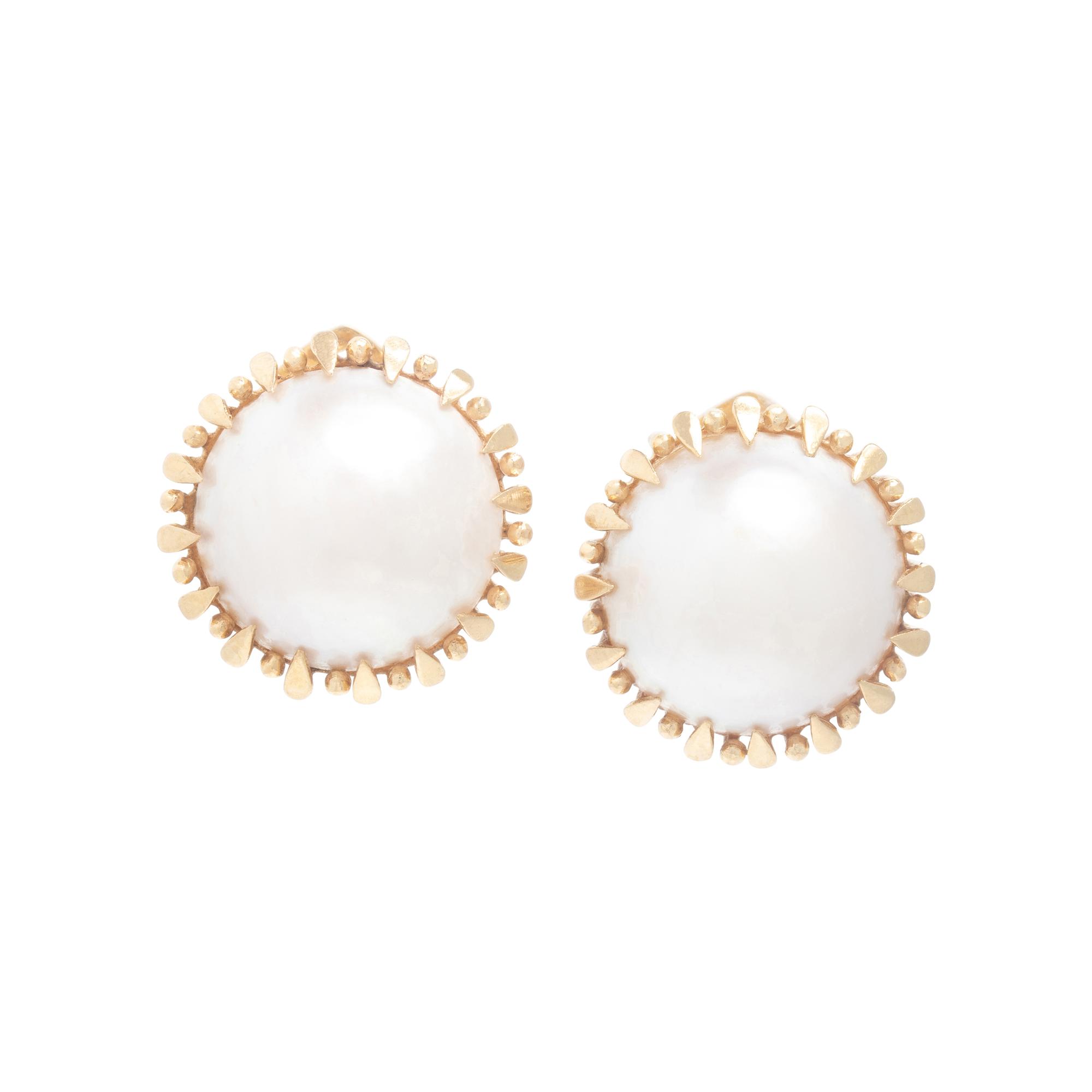 Mabé Pearl and Yellow Gold Earrings