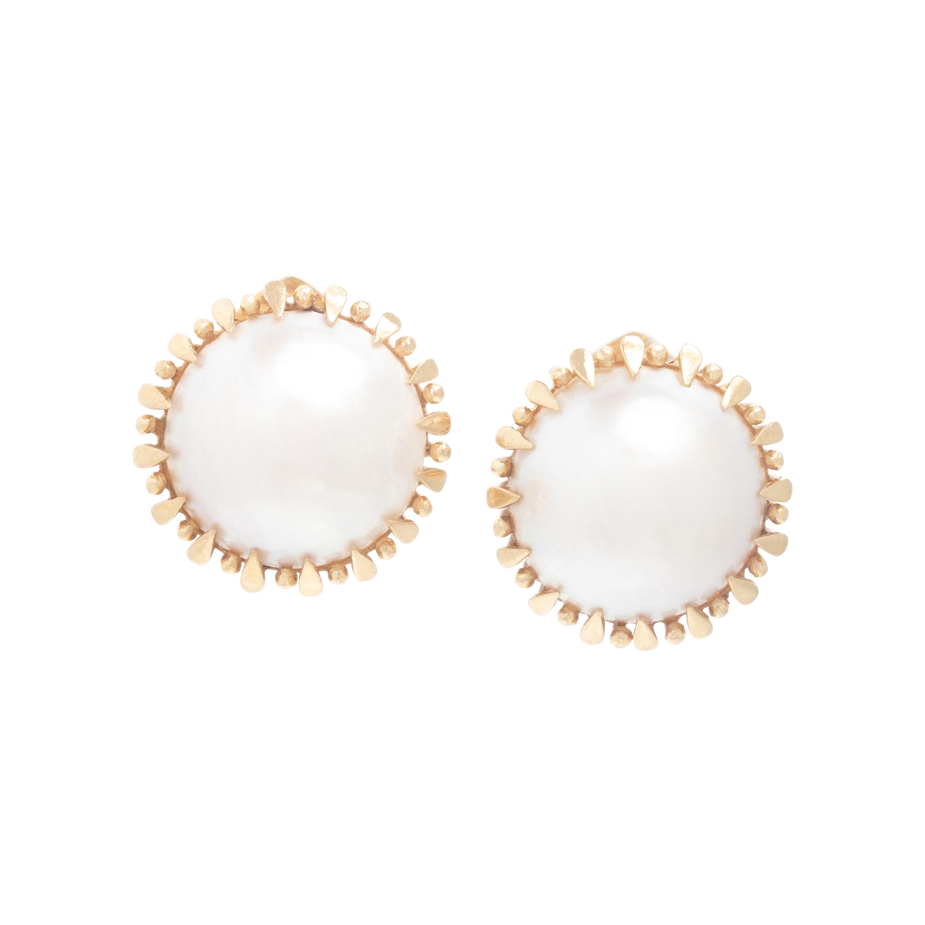 Mabé Pearl and Yellow Gold Earrings