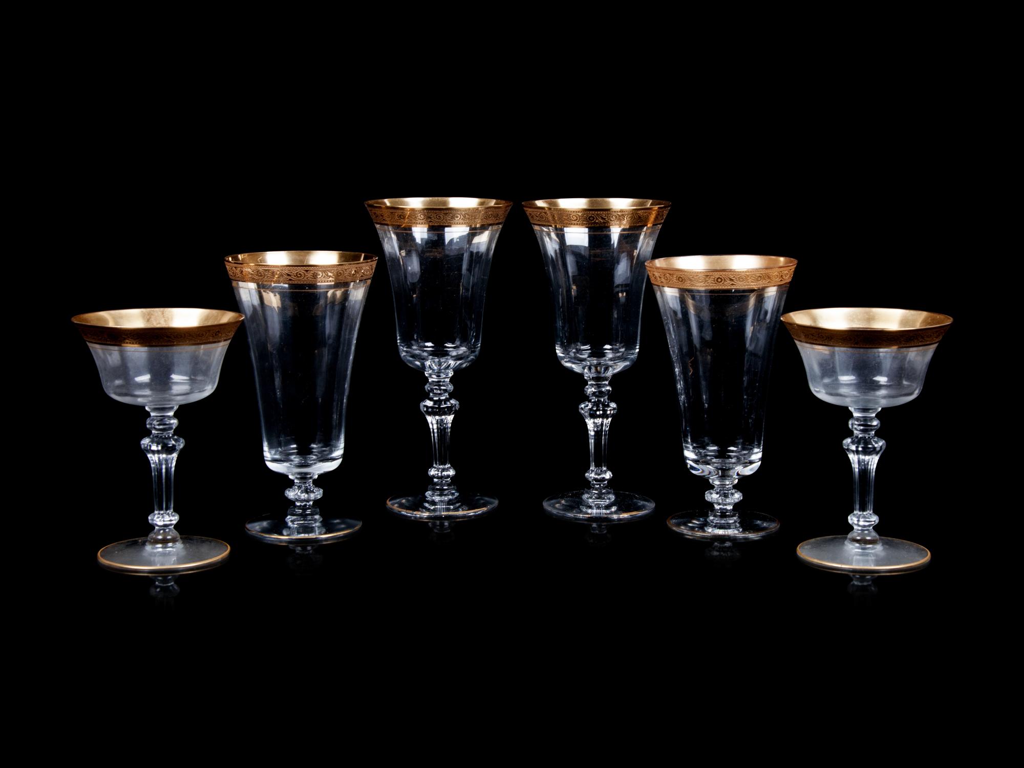 A Set of Gilt Decorated Stemware