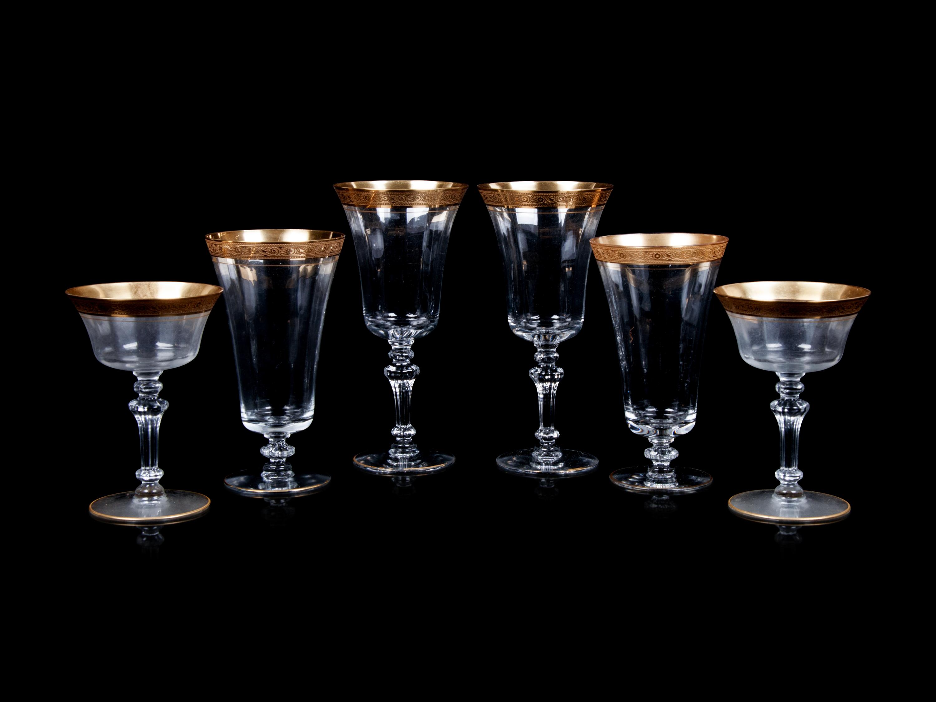 A Set of Gilt Decorated Stemware