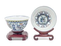 A Pair of Chinese Doucai Glazed Porcelain 'Floral' Bowls