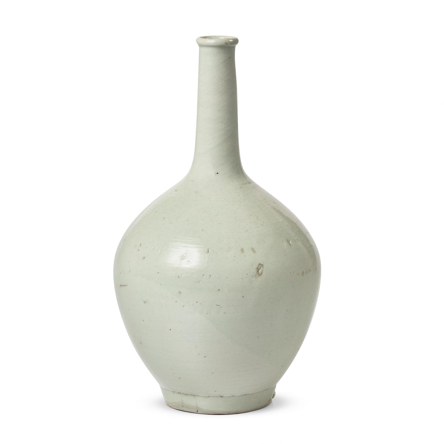 A Korean White Glazed Porcelain Tall-Neck Bottle Vase, Joseon Dynasty, 18th Century