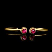 A Pair of Chinese Ruby Inset Gold 'Chrysanthemum' Earrings, Dingxiang, Ming Dynasty 明 金嵌寳花頭丁香一對